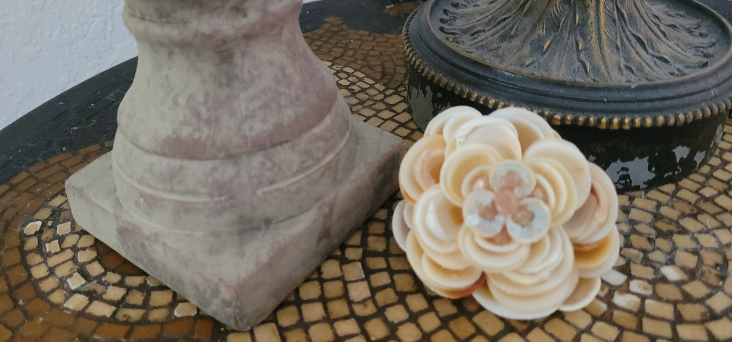 Large Shell Flower with Peach Moonstone and Aquamarine